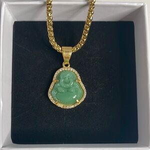 Elegant Gold and Green Buddha Pendant Necklace